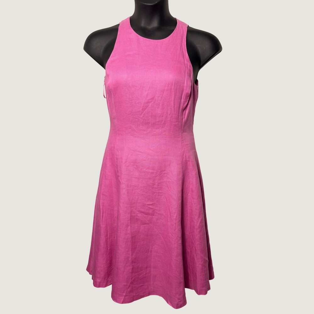 Ralph Lauren Pink Linen Sleeveless Fit and Flare Midi Dress Womens Size 4